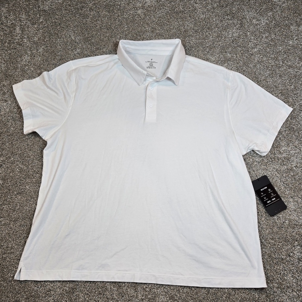 Fabletics Shirt Men's 2XL White Short Sleeve The 24-7 Polo New $59 4 Way Stretch